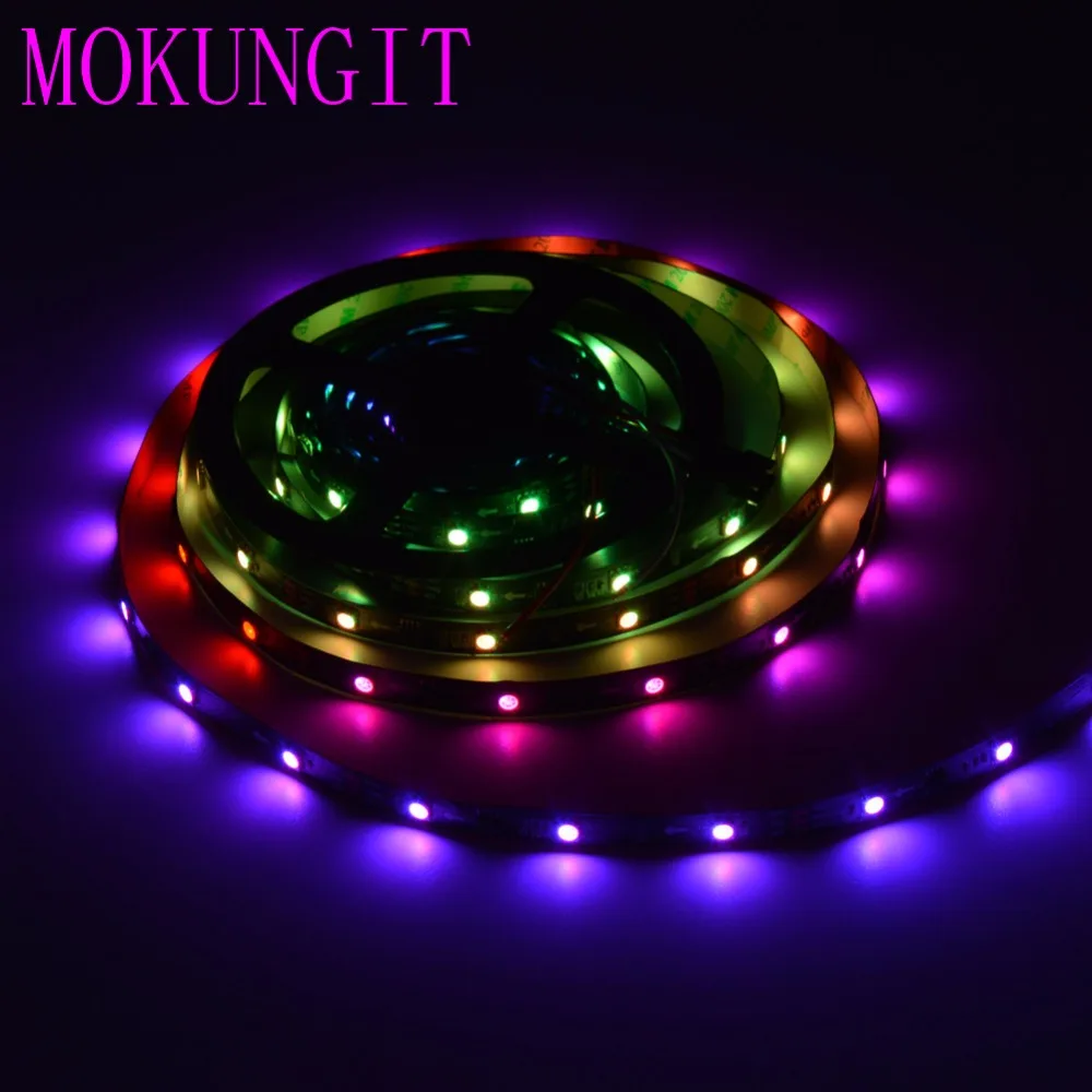 Mokungit 5 метров WS2811 DC12V 30/48/60 светодиодов/m/10/16/20 пикс./м светодиодная полоса с адресом 1 ic control 3 светодиода, черный/белый печатных плат