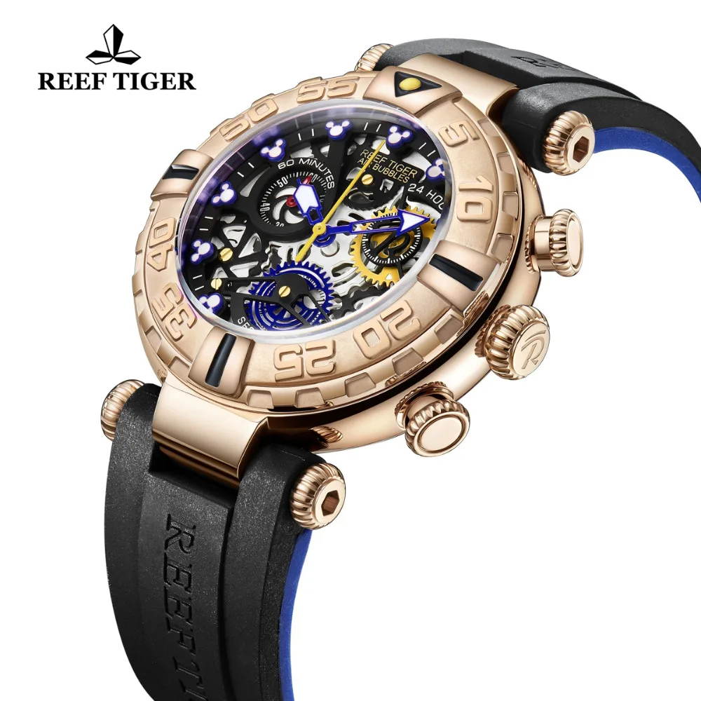 Reef Tiger/RT 2019 Элитный бренд модные креативные часы для мужчин с костями каучуковый