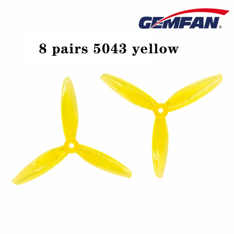 5043 yellow 8 пар Gemfan 1219/1220/1635/1635/1940/2040/2540/3028/5043 пропеллер ПК вращение по часовой стрелке и против реквизит для квадролет с дистанционным управлением с видом от первого лица гоночный Бесколлекторный двигатель - Цвет: 5043 yellow
