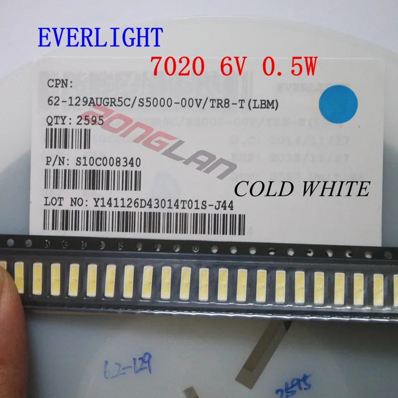 Светодиодная подсветка для телевизора EVERLIGHT 50 шт. светодиодная 1 Вт 6 в 7020 холодный