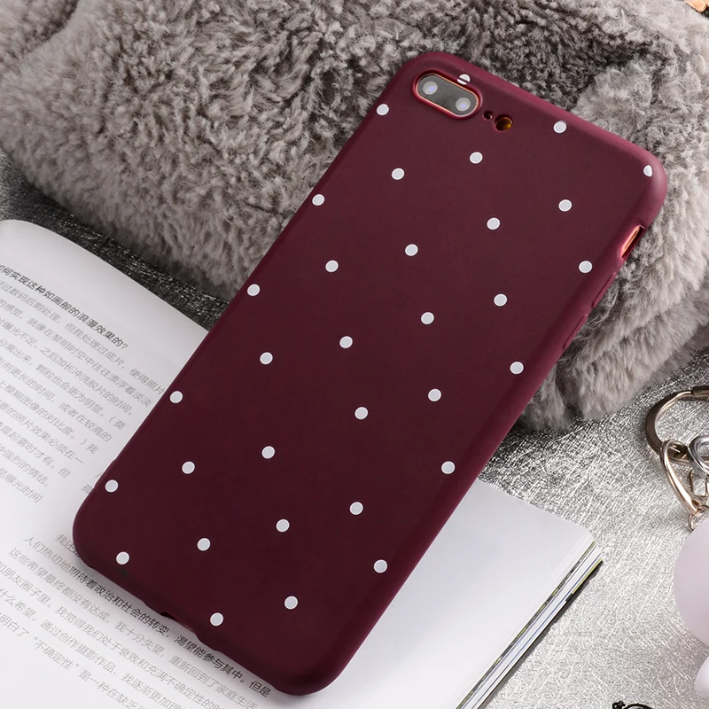 Ollivan Silicone Case For iPhone 8 Soft TPU Point Pattern 6 6s 7 Plus Back Cover 360 Degree Pink |