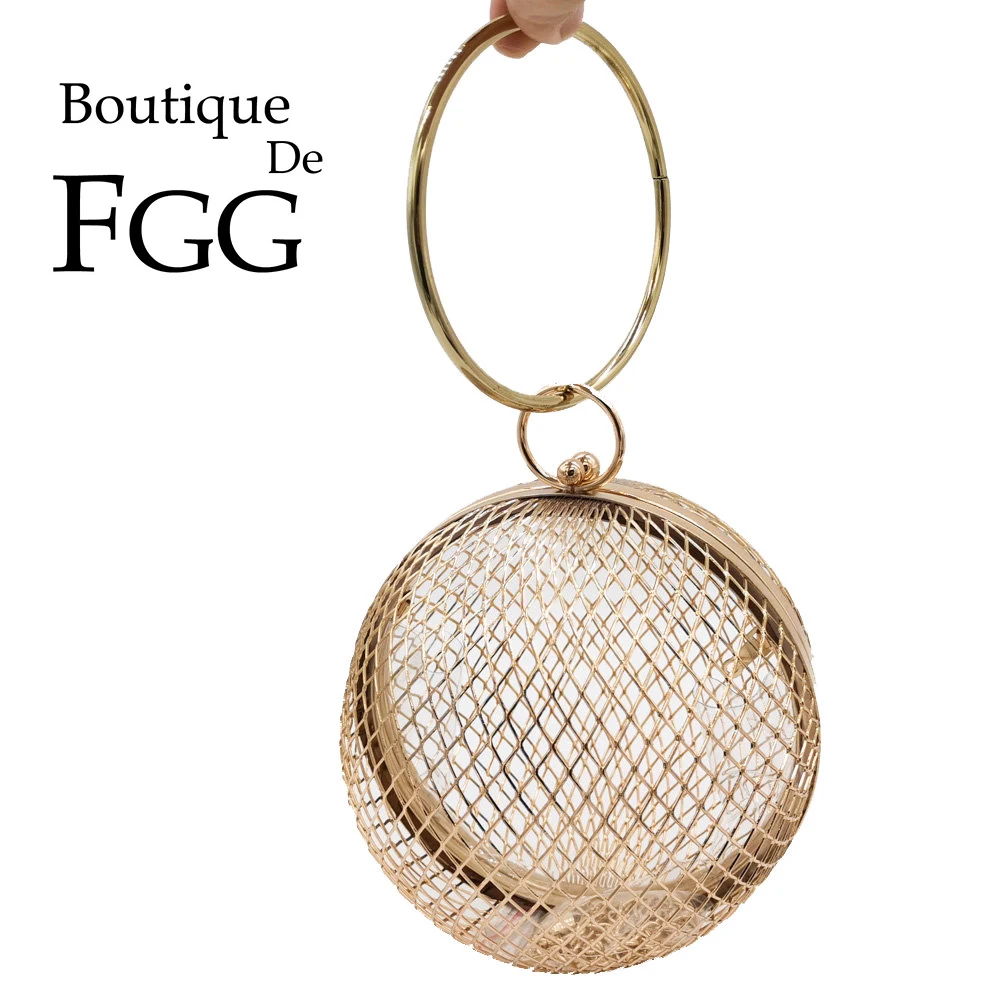 Boutique De FGG женские круглые металлические клатчи, Жесткий Чехол, вечерние сумки на ремешке, сумки и кошельки, сумка на плечо на цепочке