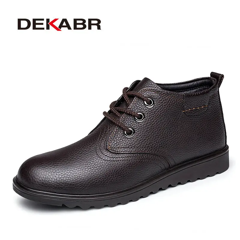 Brown DEKABR/ мужские ботинки из натуральной кожи; зимние теплые мужские ботильоны высокого качества для работы в офисе; мужские водонепроницаемые ботинки для мужчин - Цвет: Brown