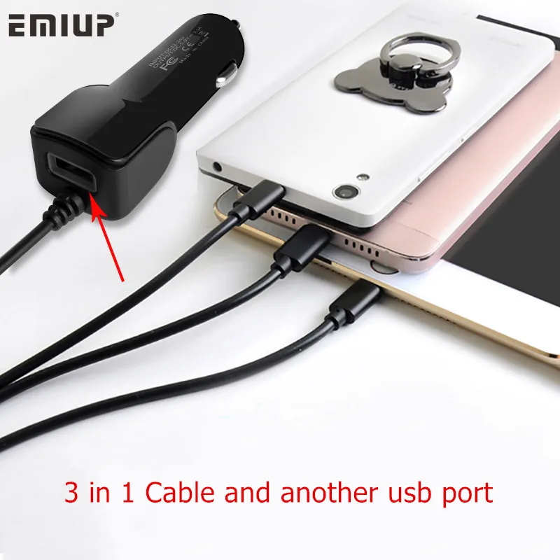 Автомобильное зарядное устройство EMIUP USB для мобильного телефона IPhone X 7 XS Max, автомобильное зарядное устройство Micro usb type C, зарядка для samsung Xiaomi huawei 3 в 1