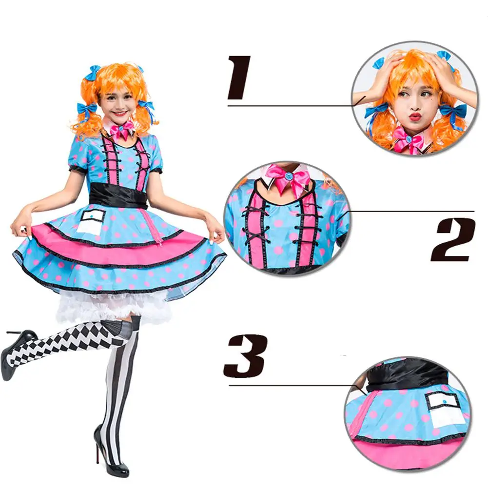 ZACOO Female Cosplay Dress Blue Points Costume Sweet Style for Stage Circus Performance Women For Beer Festival |