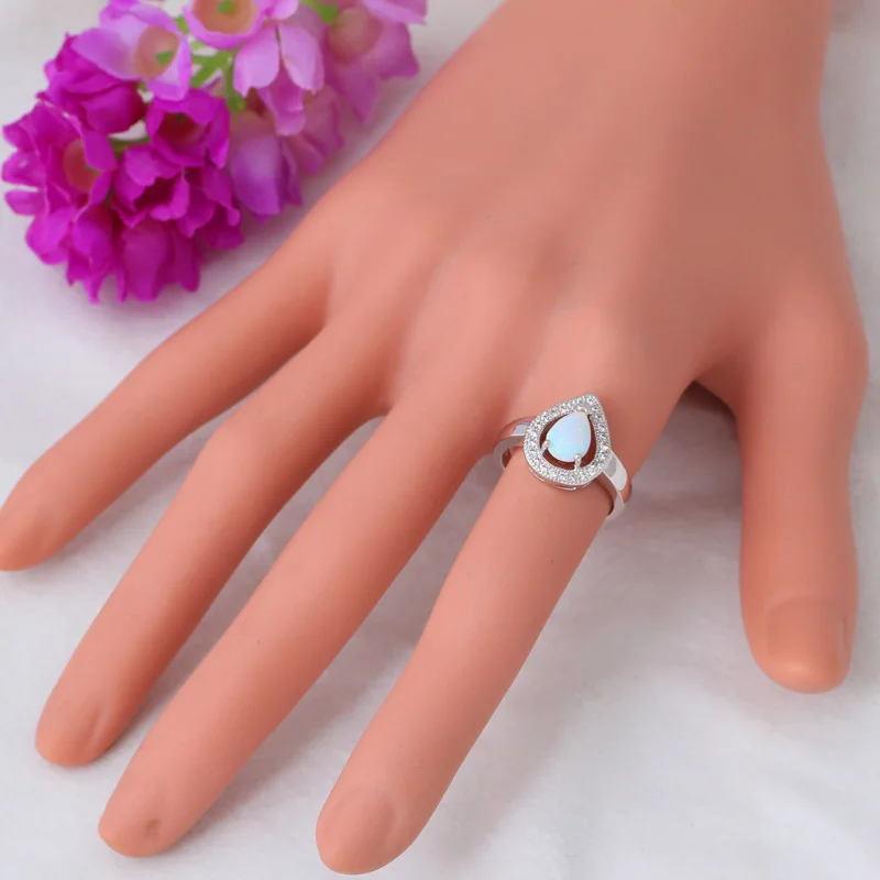 Стильные красивые кольца в виде капли воды для женщин с белым огненным опалом