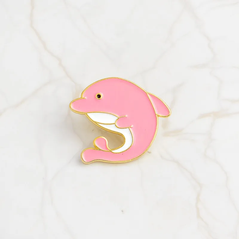 pink dolphin Qihe ювелирные изделия море cuties pin Китовая акула Нарвала Осьминог рыбы фугу твердым эмалиевым покрытием контактный штырь отворотом броши значки для визиток - Окраска металла: pink dolphin