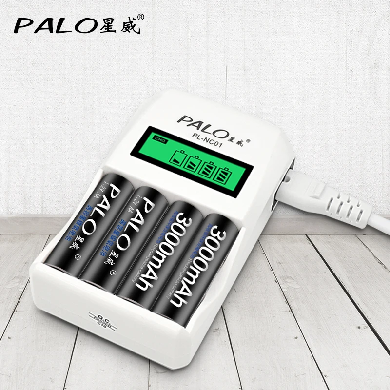 PALO C907W с 4 слотами Интеллектуальный ЖК дисплей зарядное устройство для AA AAA NiCd NiMh