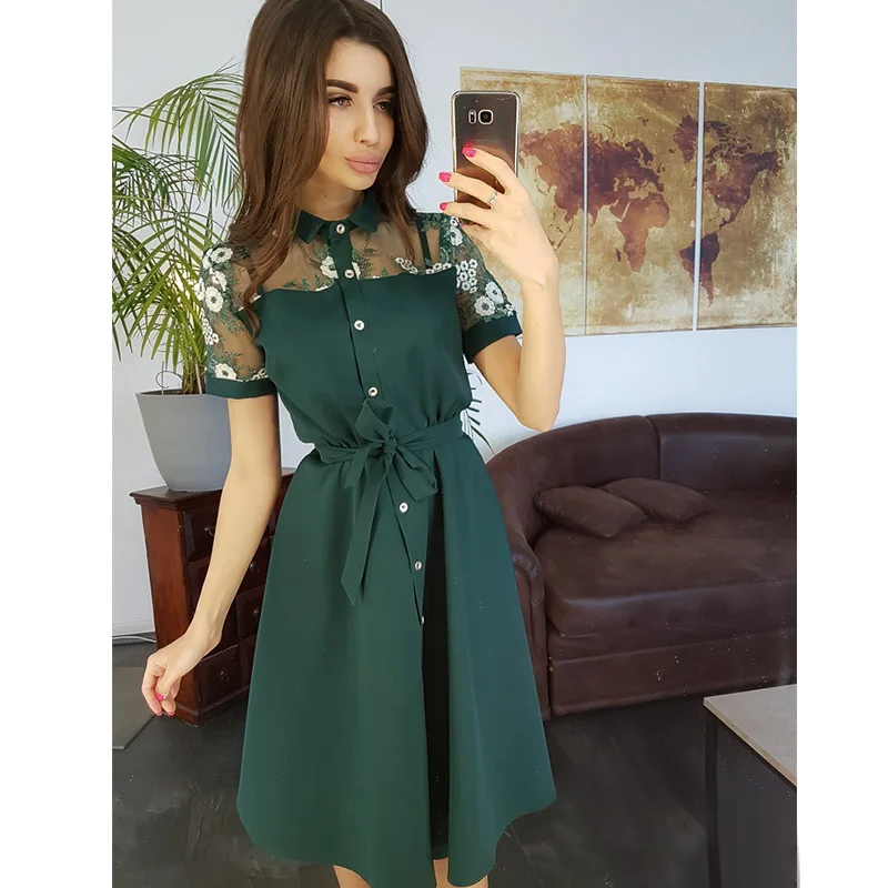 Для женщин Винтаж кружевная Лоскутная Вышивка Вечерние платье короткий рукав