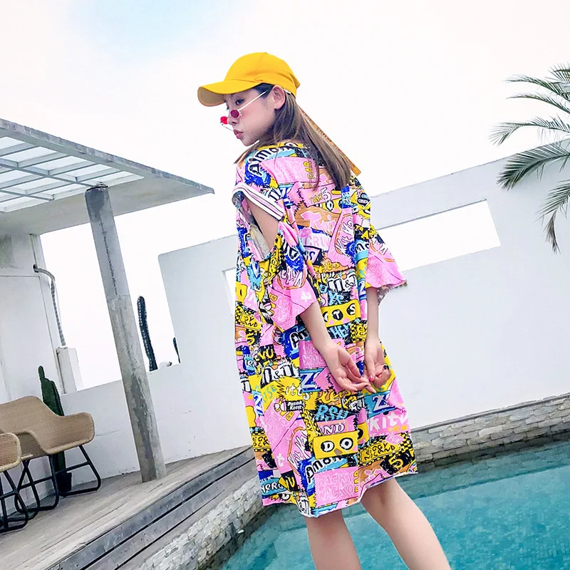 QING MO 2018 Summer Dress Flare Sleeve Robe Femme Hollow Out Pink Shirt Character Pattern Print for Women ADQ240 | Женская одежда