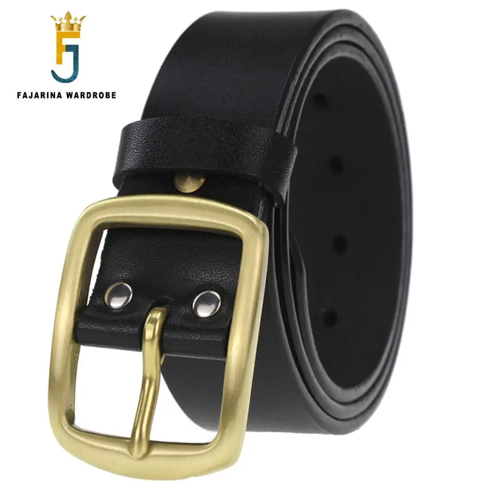 FAJARINA Men's Retro Styles Belt Fashion Genuine Leather Mens Brass Pin Buckle Belts for Men Accessories 3.8cm Width N17FJ524