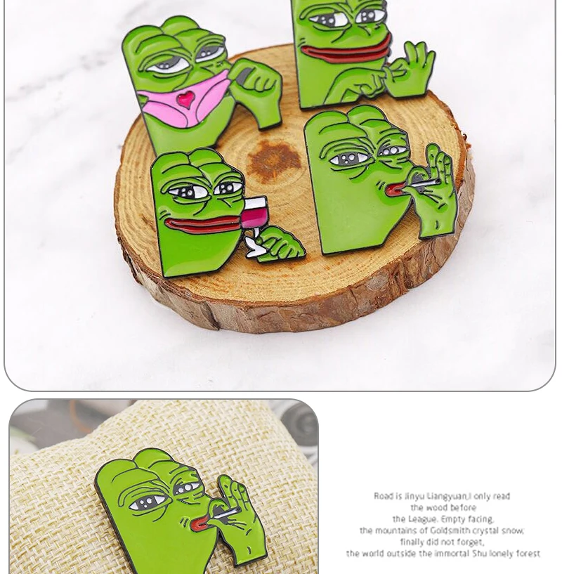 Pepe the frog Brooch sad weird expression Enamel pin feeling bad man Good man lapel badge popular Culture frog Brooches jewelry