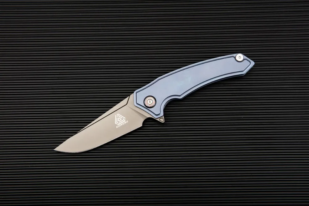 Складной нож AIOROS Heng карманный 14C28N серое лезвие с титановым покрытием ручки Timascus
