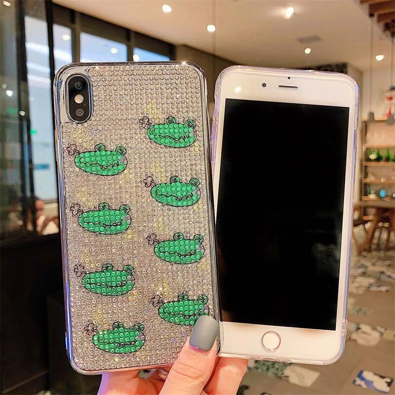 Чехол с блестками из страз для iPhone XS MAX XR X 7 8 Plus 6 6s из мягкого силикона TPU Fashion Crystal dinosaur Protector Back Cover on.