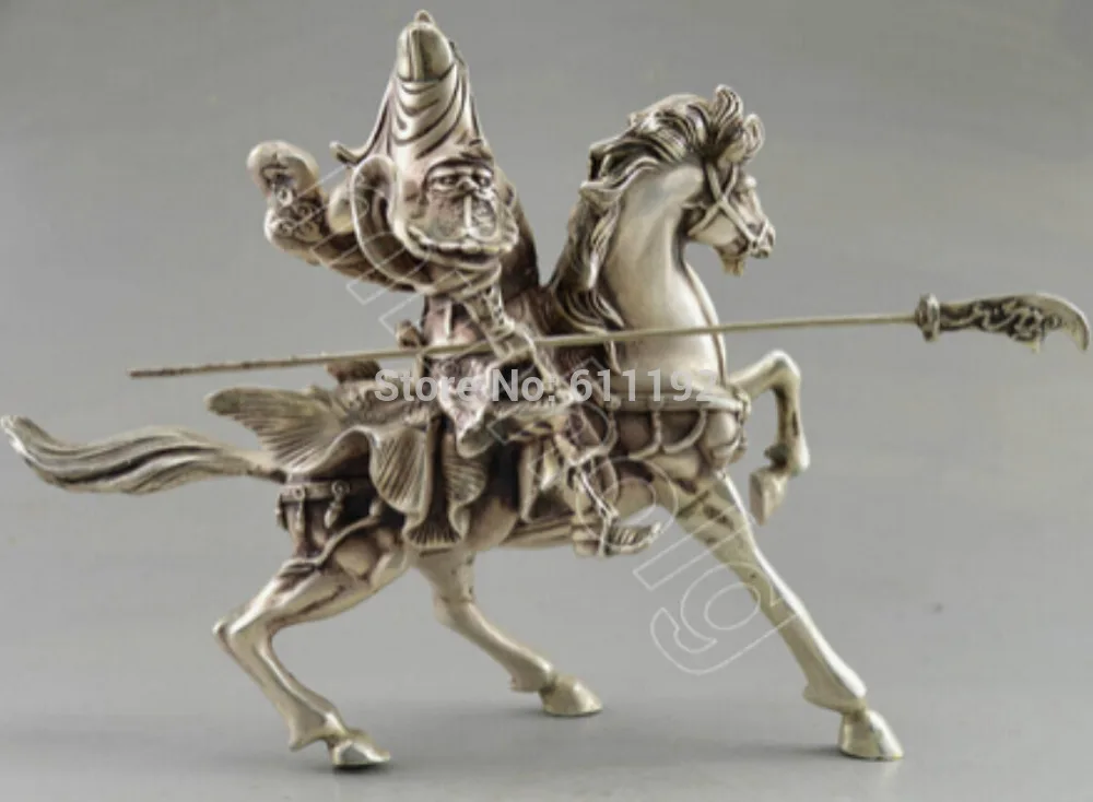 SCY Folk collective Home Decoration Old Tibet Silver Carved Guangong On Horse Statue/Sculpture | Дом и сад