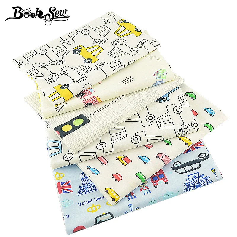 Booksew 100% хлопок саржа ткань детский дизайн автомобиля 6 шт./лот 40x50 см Ткань