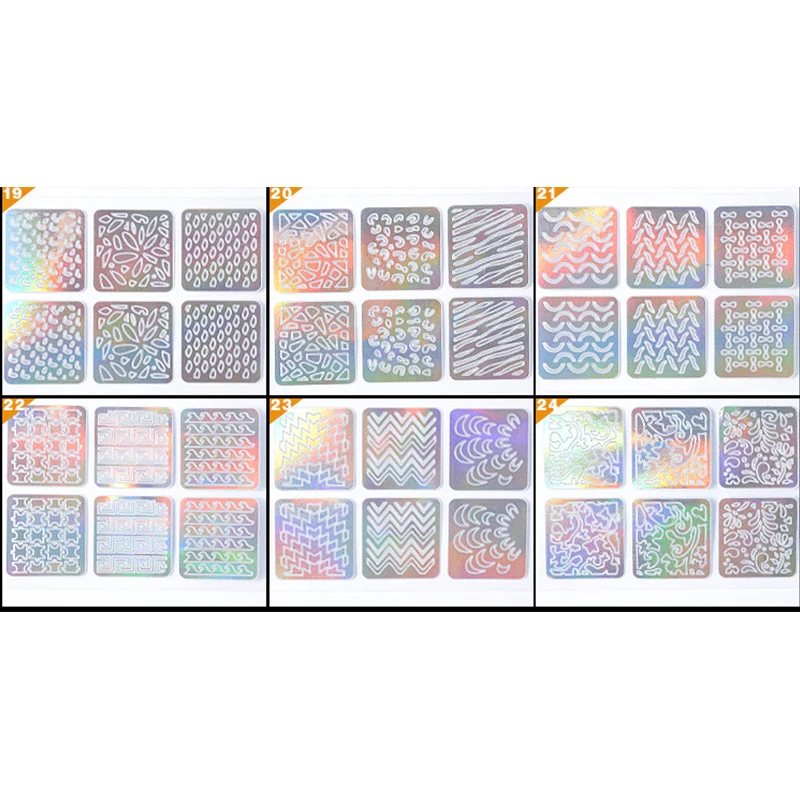 24 листа новая голографическая выдолбленная винил для ногтей самоклеющиеся