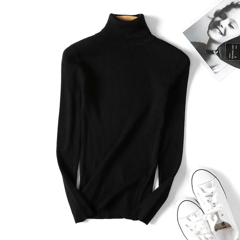 Turtleneck Sweater Women 2019 Autumn Winter Fashion Black Tops Knitted Pullovers Long Sleeve Jumper Pull Femme | Женская одежда
