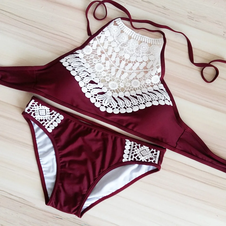 Высокий Топ с завязкой на шее кружевной купальник Maillot 2019 сексуальное бесшовное