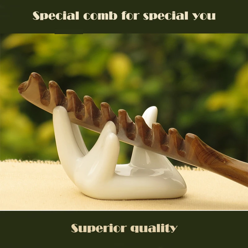 Антистатический Дерево Гребень Волос-Зеленый Сандалового Дерева Ручной Широкий