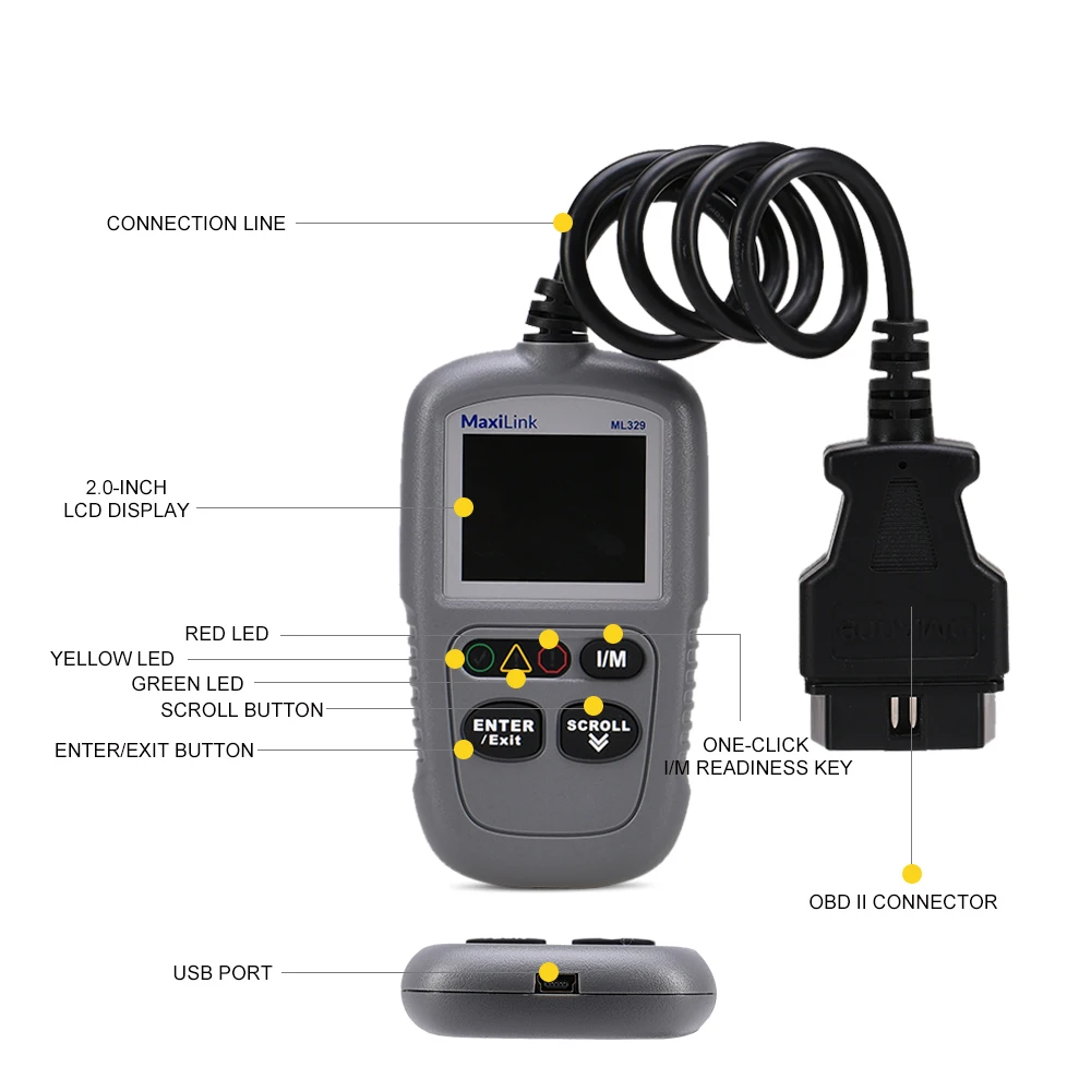Autel MaxiLink ML329 считыватель кодов OBDII ключ готовности функция AutoVIN сканер OBD2