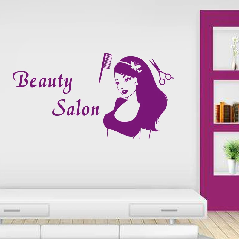 

Hair Salon Sticker Beauty Scissors Decal Haircut Name Posters Vinyl Wall Art Decals Decor Decoration Mural Salon Sticker M0022