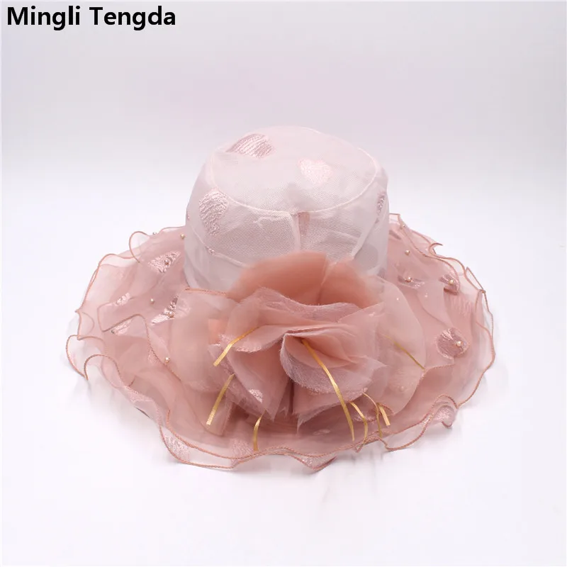 Mingli Tengda элегантная Свадебная шляпка из органзы с цветами и бисером головной убор для приемов шляпы для женщин элегантная женская шляпа