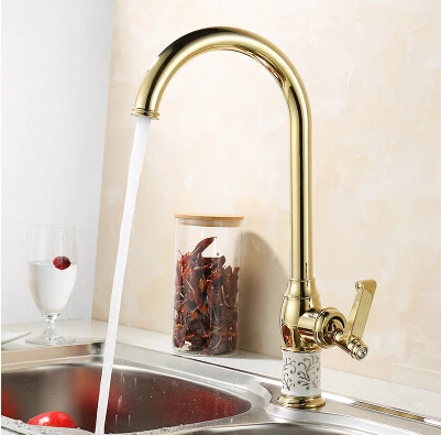 

Kitchen faucet Golden Copper cold and hot water tap Sink faucet Vegetable washing basin sink mixer 360 degree rotating faucet
