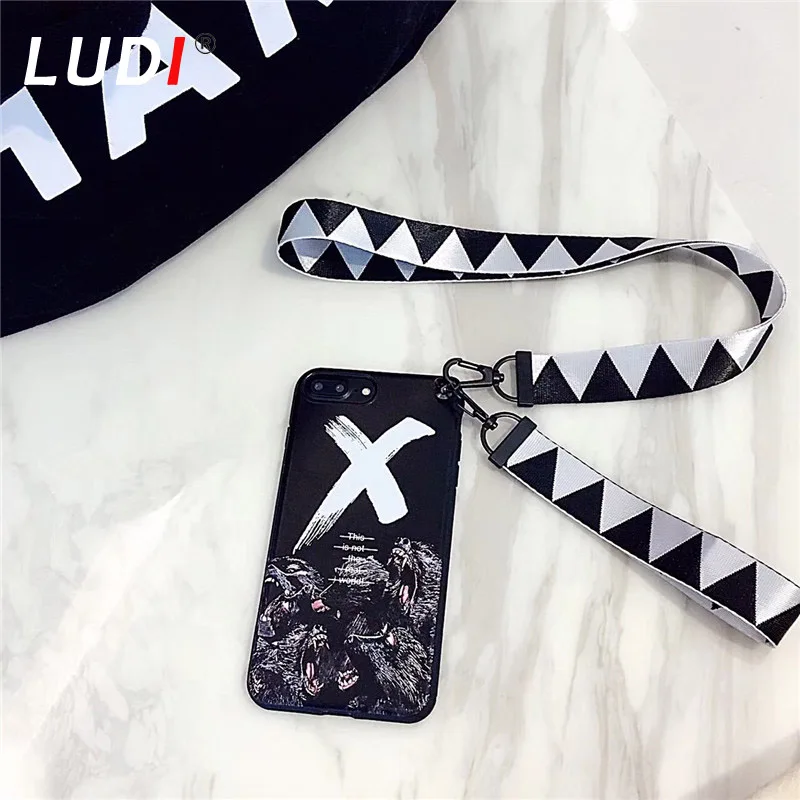 Чехол LUDI Devil &amp Money для iPhone X 7 7plus мягкий Pro ТПУ хипстер ремешок на запястье и шею