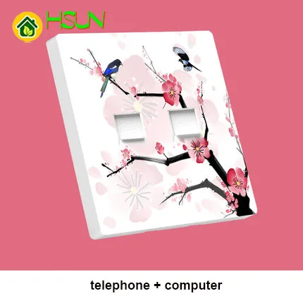 telephone computer Тип 86 арт переключатель гнездо 1 2 3 4 банда 1 2 way wintersweet Цветок Птица ividuality креативная декоративная панель ТВ компьютерная розетка - Цвет: telephone computer