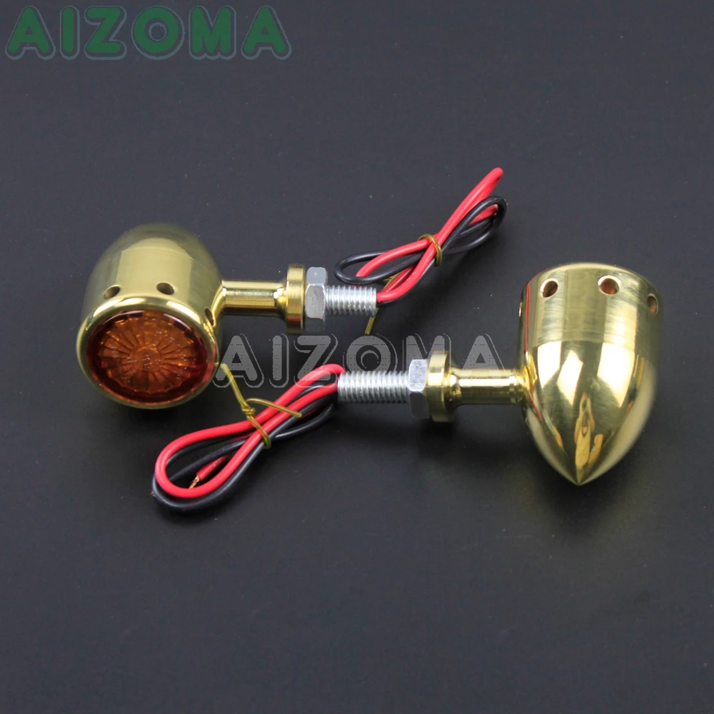 Motorcycle 12v Solid Brass Bullet Turn Signal Blinker Light Amber Flasher Indicators for Harley Chopper Sportster Softail Custom |