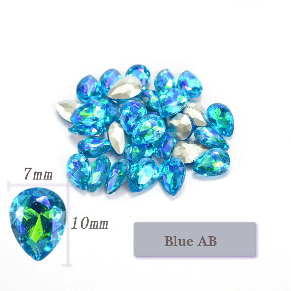 10 шт. Стразы ab Crystal блестящие женские серьги-гвоздики Miss Lady прямая цветная подвеска пламени Стекло украшения искусства ногтя серебро задняя 3D украшения JI103 - Цвет: Blue  AB