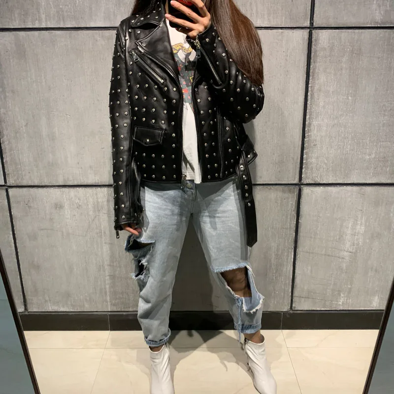 Женская кожаная куртка с заклепками|jacket rivet|jacket jacketjacket leather jacket |
