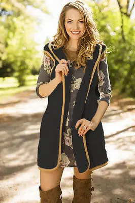 Модный шерстяной жилет мягкий осенний женский с капюшоном кардиган без рукавов