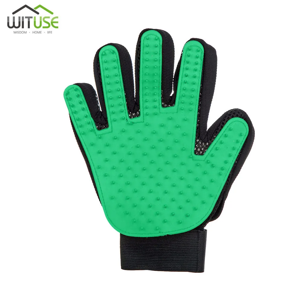 Right hand green Щетка для волос для домашних животных, перчатка для чистки домашних животных, массажная перчатка для ухода за шерстью животных, перчатка для чистки пальцев кошек - Цвет: Right hand green