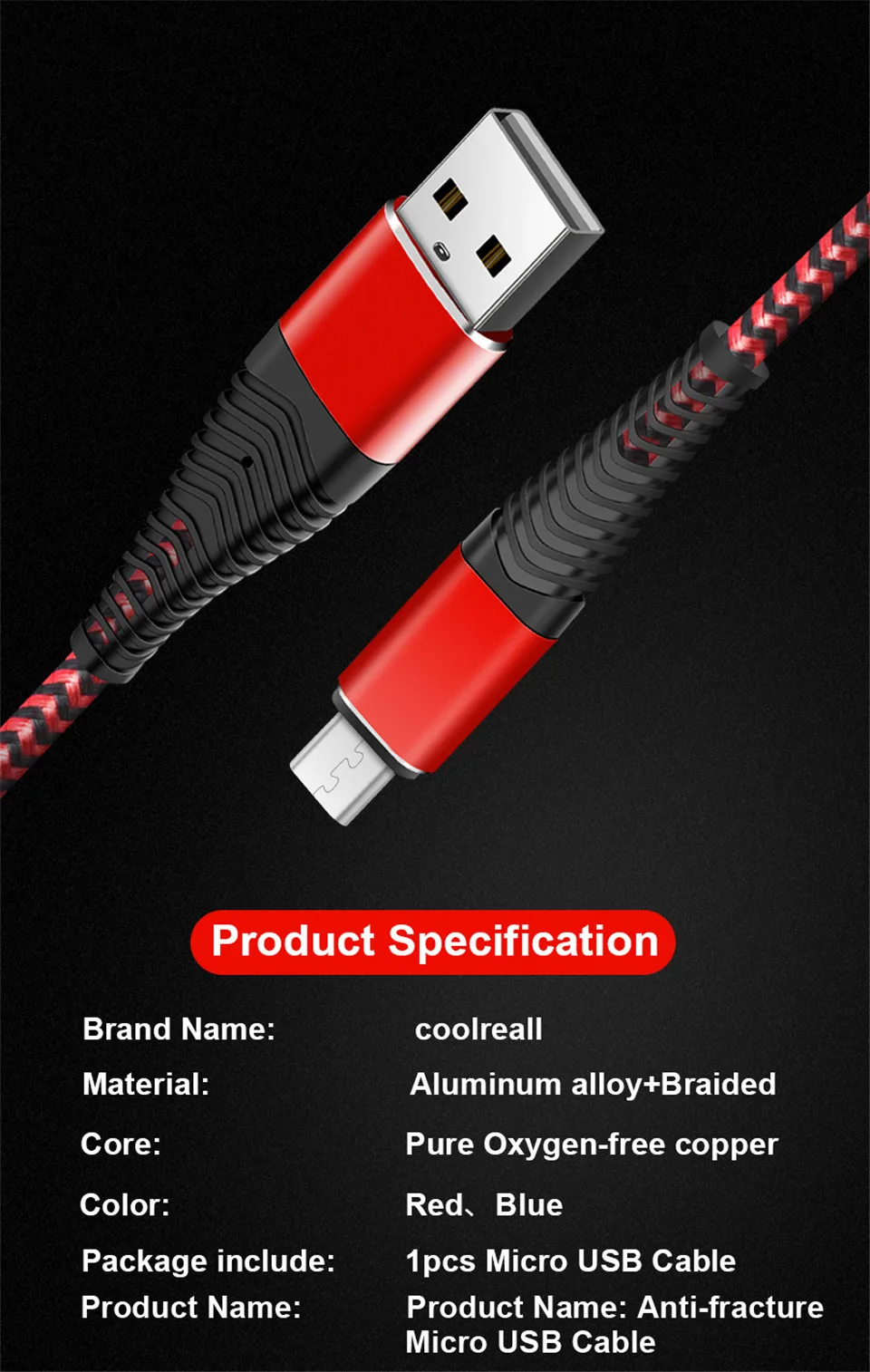 Coolreall 2.4A Micro USB кабель для быстрой зарядки USB кабель для передачи данных нейлоновый шнур синхронизации для samsung huawei Xiaomi Andriod Micro usb телефон