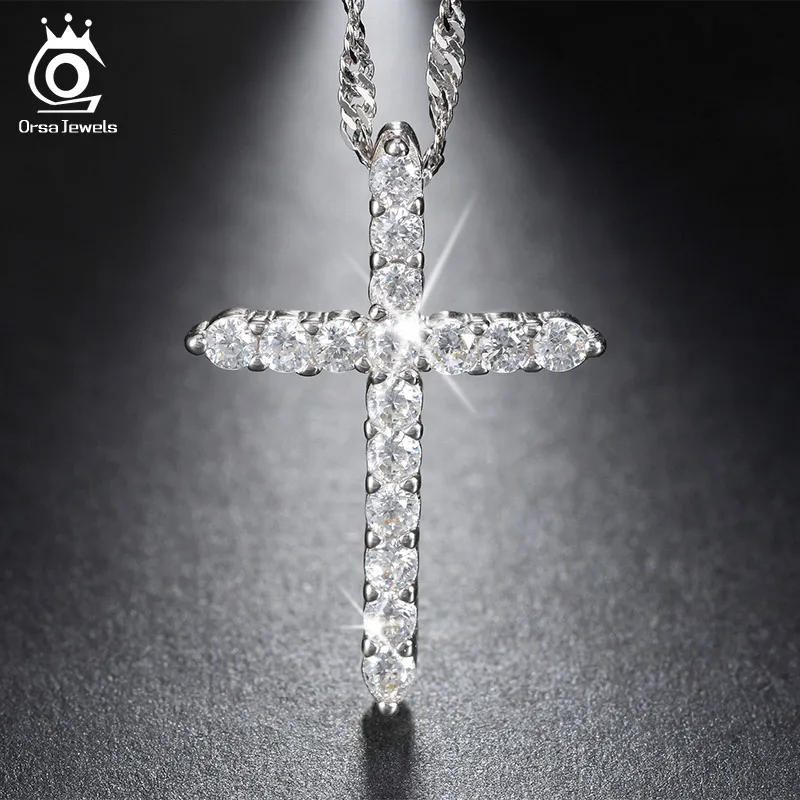 ORSA JEWELS ожерелье без содержания свинца и никеля серебряный цвет крест кулон ожерелье с AAA австрийский кубический циркон трендовые ювелирные изделия RON56