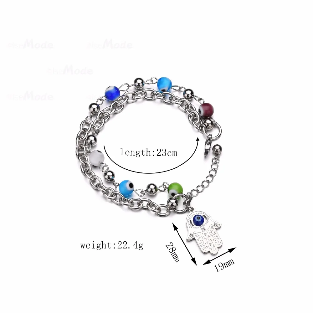 ELSEMODE Этническая рука Фатимы сглаза кисточки из нержавеющей стали цепи браслеты
