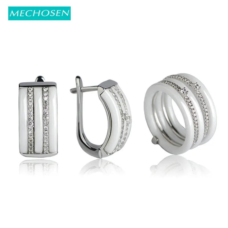 Набор керамических украшений MECHOSEN серьги и кольца из мягкой меди белого/черного