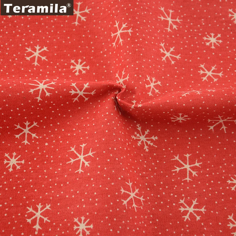 TERAMILA Printed Red snowflakes Home Textile Cotton Linen Fabric Sewing Tablecloth Pillow Bag Curtain Cushion Zakka | Дом и сад