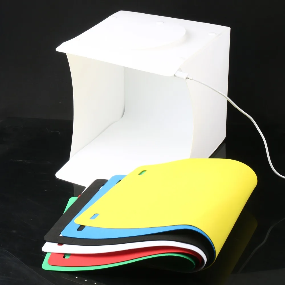 

6pcs color Portable Folding Studio Diffuse Soft Box With double LED Light Black White Photography Background Photo Studio box