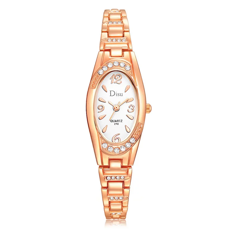 Rose Gold White Овальный, что стрелки маленького циферблата часы для Для женщин элегантная обувь со стразами женские часы-браслет с бриллиантами платье кварцевые деловые наручные часы АКК в подарок - Цвет: Rose Gold White