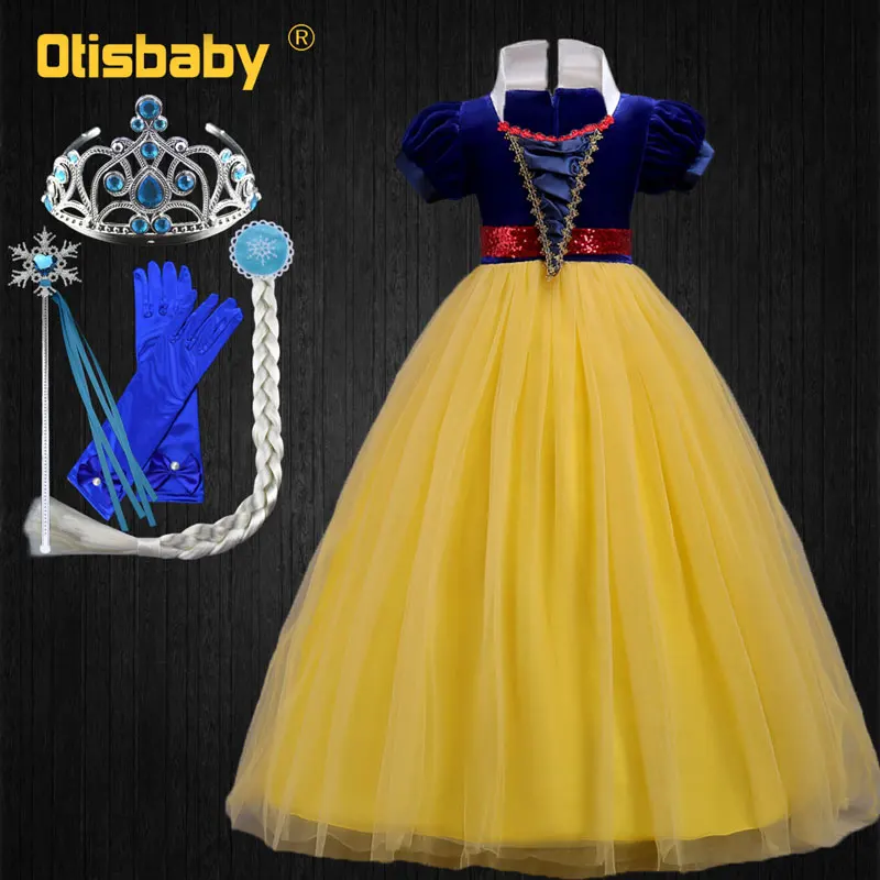 Yellow Set B Платье Белоснежки для девочек; летний стильный костюм для детей; платья; Одежда для маленьких девочек; вечерние платья принцессы для малышей; подростковое платье с короткими рукавами - Цвет: Yellow Set B