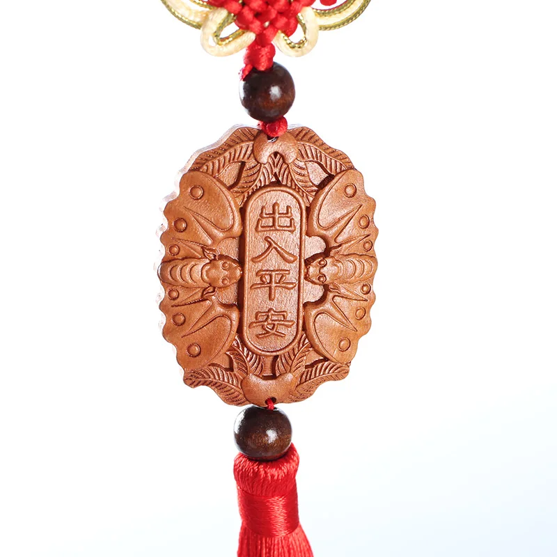 Traditional Handmade Wood Carved Had Peace All Year Round Symbol Key Ring Good Luck Pendant Keychain Car Interior Accessories | Автомобили