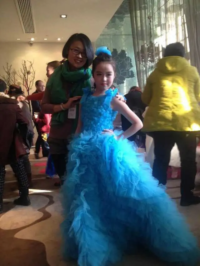 Синий волшебное платье принцессы Детское костюмы с О-образным вырезом длиной до