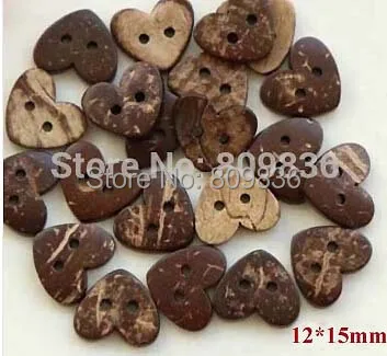 

50pcs/lot Heart-shaped Design Cartoon cute Natural coconut button Garment accessories Sewing Buttons (ss-1163)