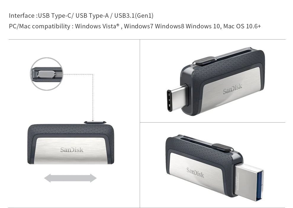Двойной Флеш-накопитель SanDisk Extreme высокое Скорость 150 МБ/с. Тип-C 32 Гб оперативной памяти, 16 Гб встроенной памяти, SDDDC2 USB 3,1 двойной Интерфейс OTG USB флешки 128 Гб 64 ГБ USB флэш-накопитель