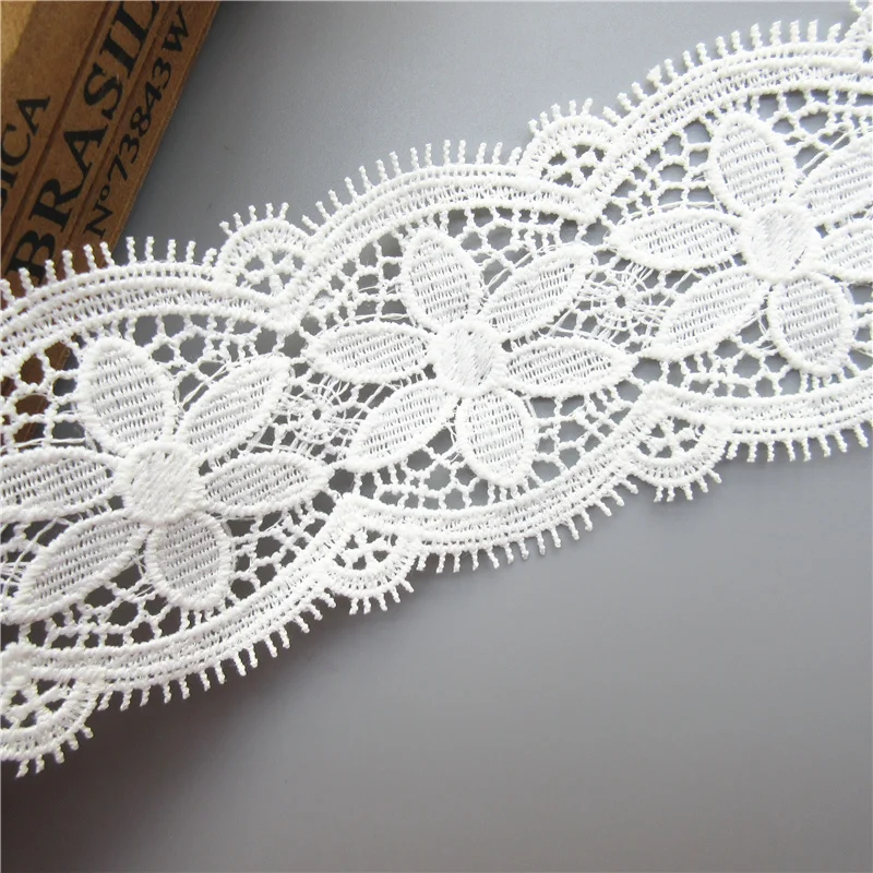 1 yard White Cotton Eyelash Flower Embroidered Lace Trim Ribbon Fabric Handmade DIY Sewing Supplies Craft Gift Decorative 6.7CM | Дом и сад