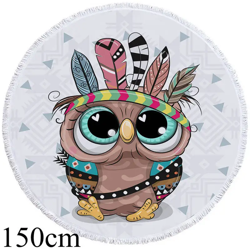 Owl Towel 150cm Постельные принадлежности Outlet мультфильм сова круглый пляжное полотенце ацтекский гобелен с геометрическим рисунком микрофибры Toalla Племенной Лев Мопс взрослых банное полотенце 150 см - Цвет: Owl Towel 150cm