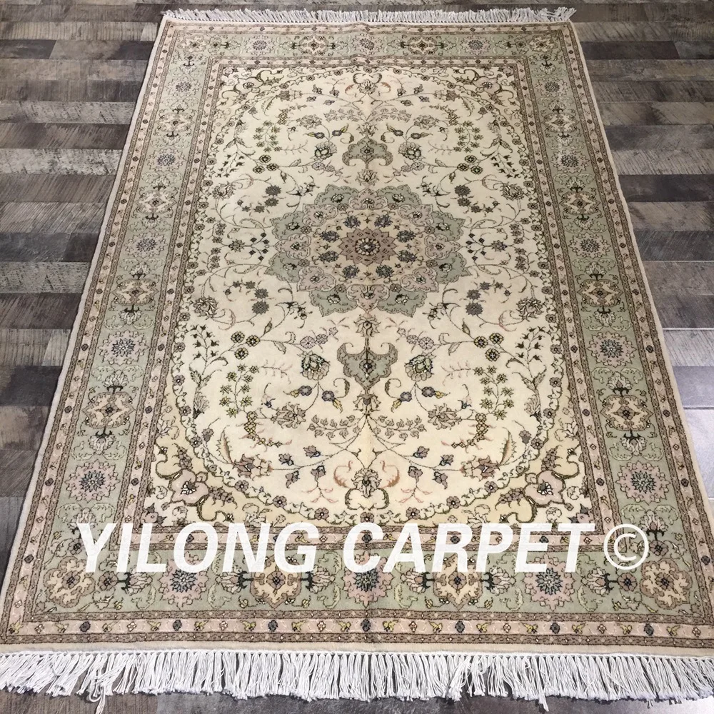 

Yilong 4'x6' traditional chinese handknotted durable wool silk rug oriental living room decoration carpet wool (WY2100S4x6)